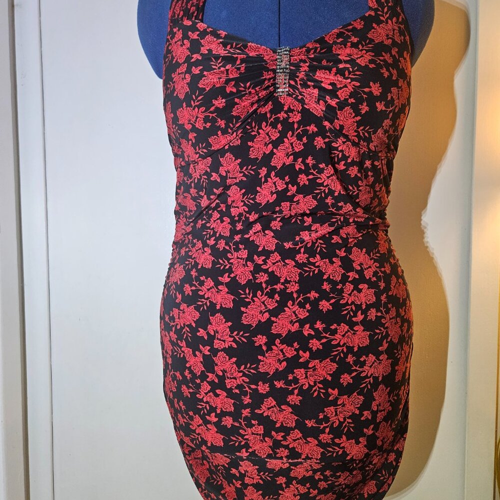 Express Red and Black Halter Dress, Sz L